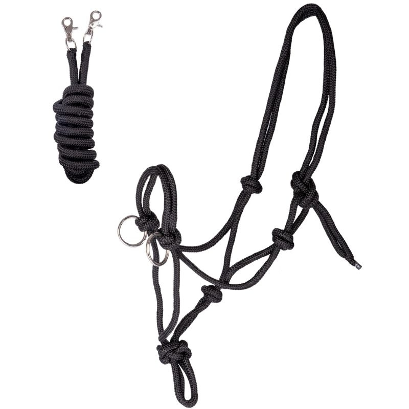 Licou en corde avec rênes Knotted Noir