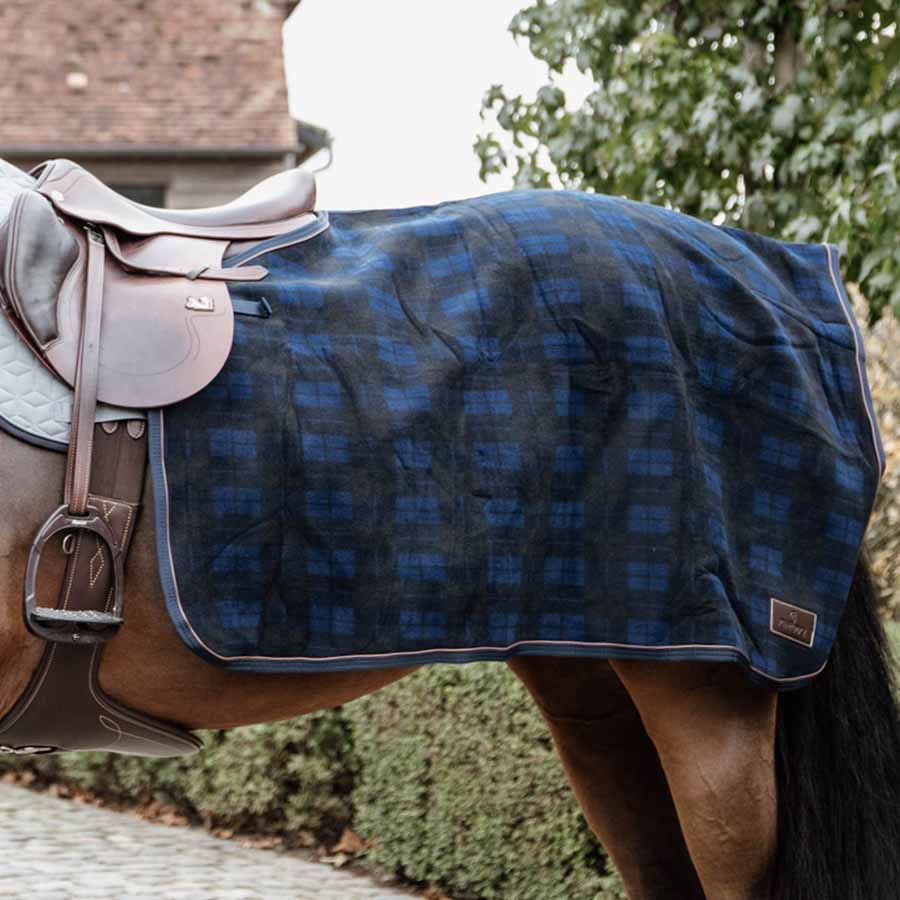 Couvre-rein Heavy Fleece Check Printing Bleu marine/Noir