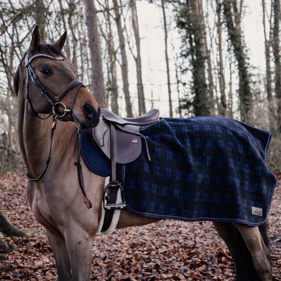 Couvre-rein Heavy Fleece Check Printing Bleu marine/Noir
