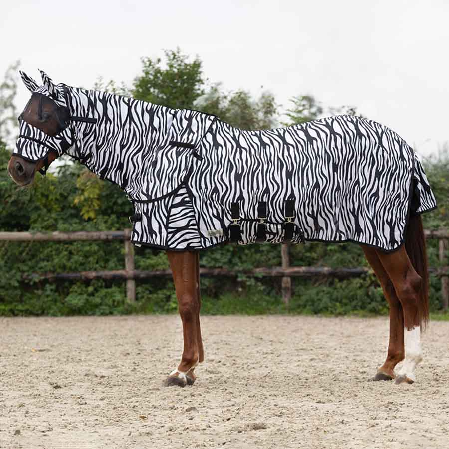 Couverture Anti-Mouches avec cou et bonnet amovibles Zebra Noir/Blanc