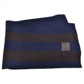 Couverture en laine HS Rayures 180x200cm Bleu Marine/Marron 