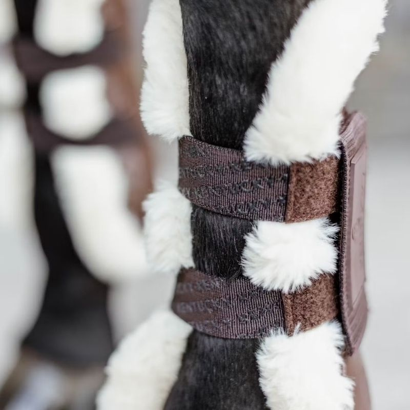 Guêtres ouvertes Vegan Sheepskin Velcro Marron