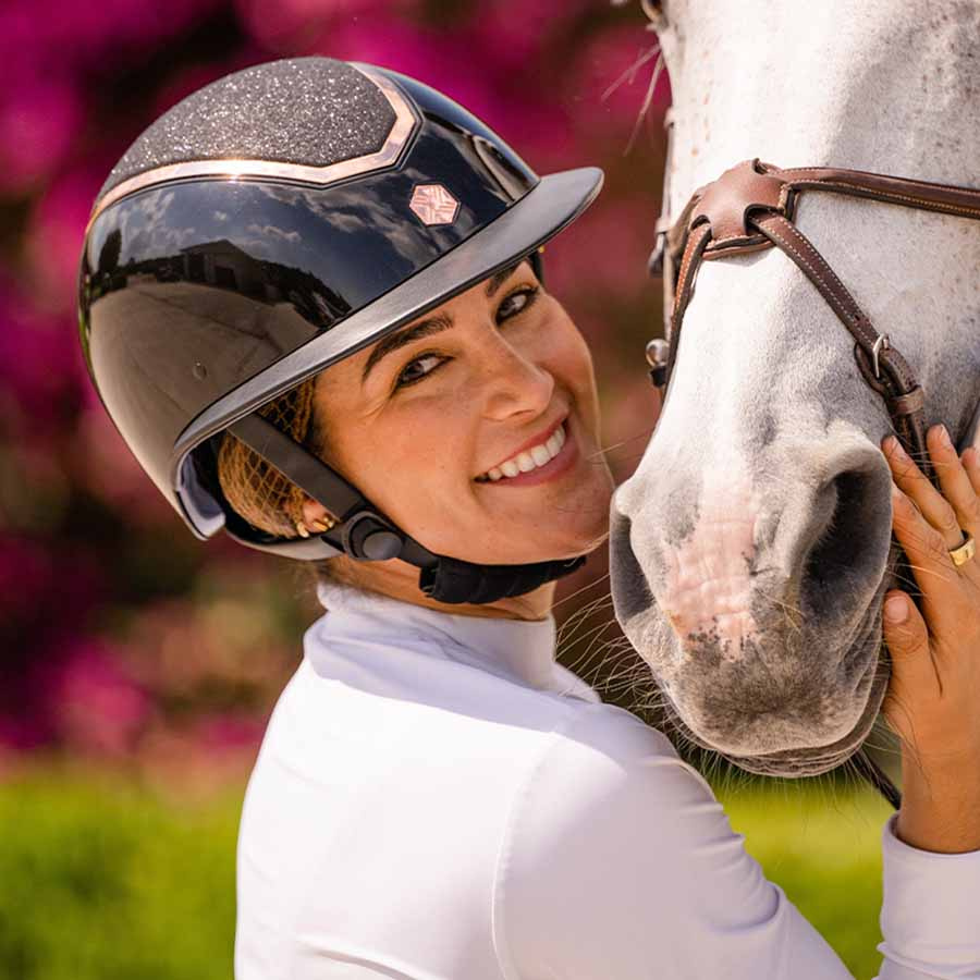 Casque d'équitation Kylo Gloss Pailleté Visière Noir/Rose doré