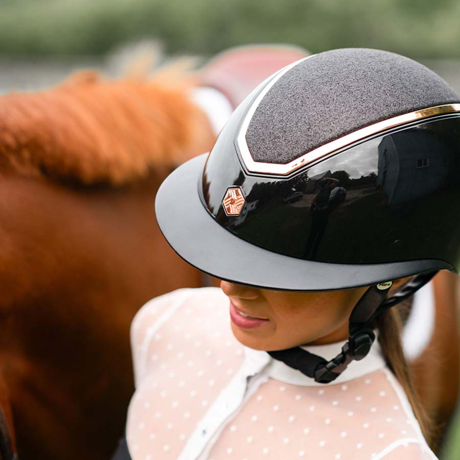 Casque d'équitation MIPS Kylo Gloss Paillettes Visière Noir/Rose doré