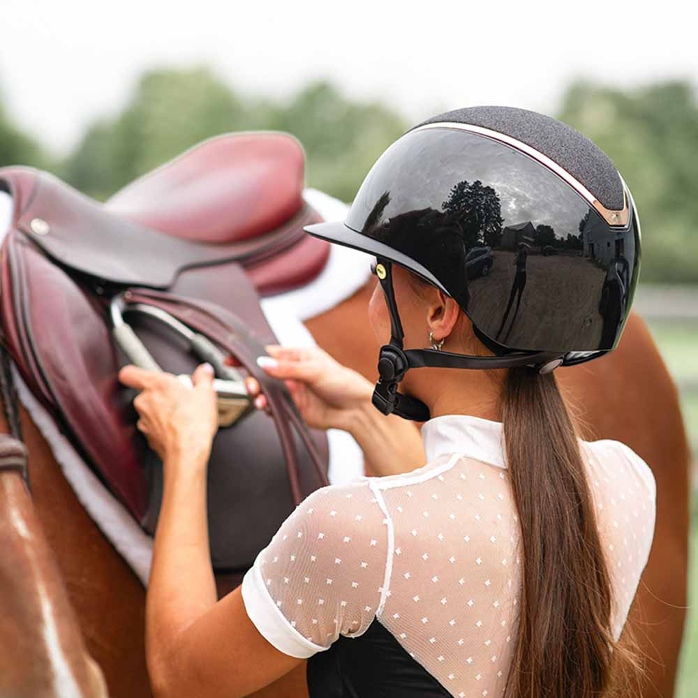 Casque d'équitation MIPS Kylo Gloss Paillettes Visière Noir/Rose doré