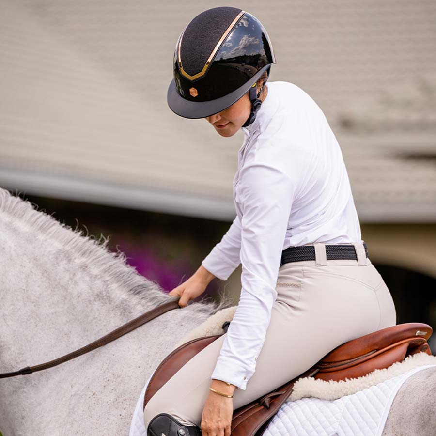 Casque d'équitation MIPS Kylo Gloss Paillettes Visière Noir/Rose doré