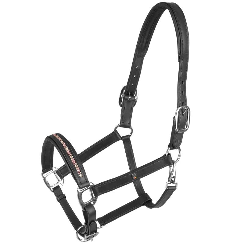 Licol en cuir Crystal X-Line Noir/Rose