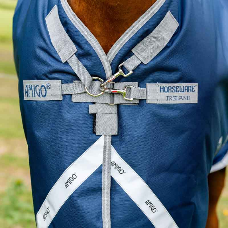 Couverture de pré avec Capuche Amigo Bravo 12 Plus 100g Bleu Marine/Gris