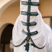 Couverture anti-mouches et dermite estivale Rambo Hoody XL Beige/Vert/Argent Couverture anti-mouches et dermite estivale Rambo Hoody XL Beige/Vert/Argent