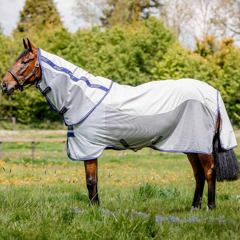 Couverture anti-mouches et d'été Amigo Airflow Plus Blanc/Gris/Bleu