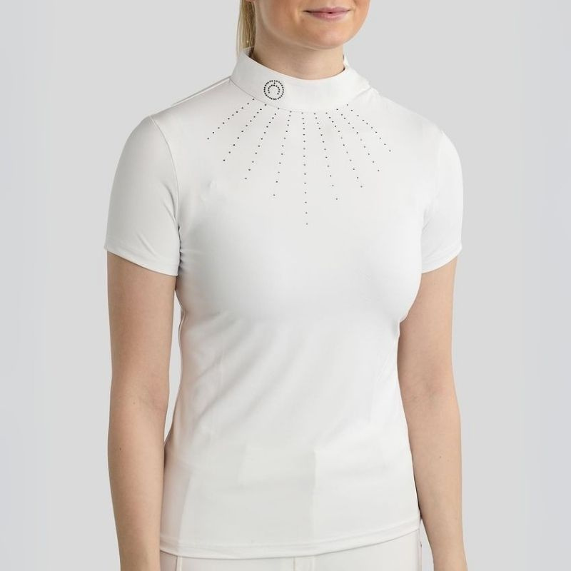 Haut de concours MoMina Short Sleeve Gun Metal Crystals Blanc