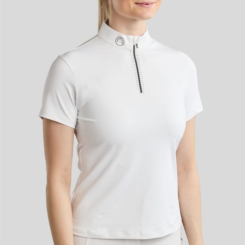 Haut de concours MoMaddy Short Sleeve Gun Metal Crystals Blanc