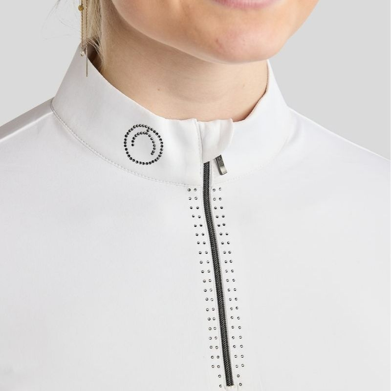 Haut de concours MoMaddy Short Sleeve Gun Metal Crystals Blanc