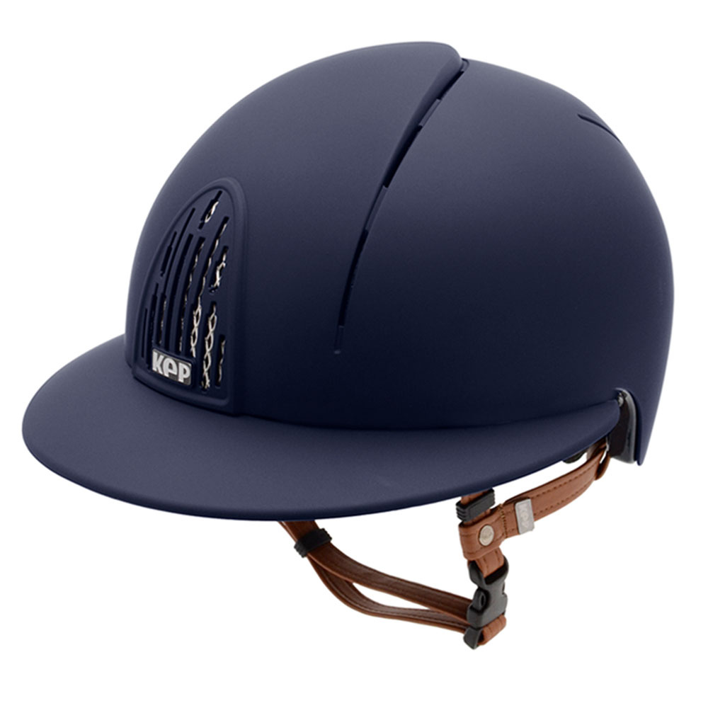Casque d'équitation Cromo Smart Polo Matt Beige Chinstrap Bleu Marine
