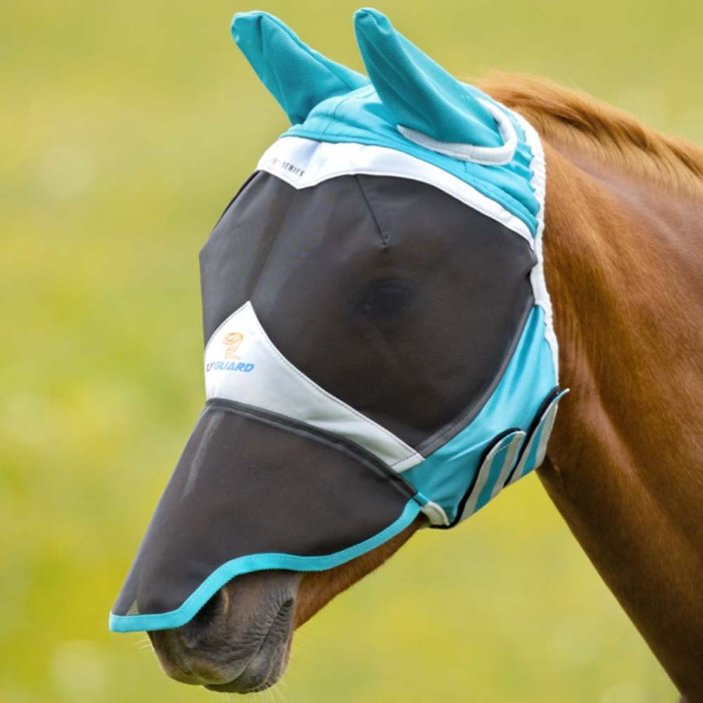 Masque Anti-Mouches avec Oreilles et Nez Teal/Grise