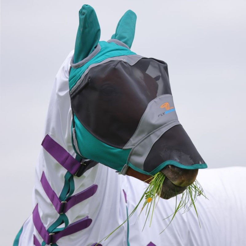 Masque Anti-Mouches avec Oreilles et Nez Teal/Grise