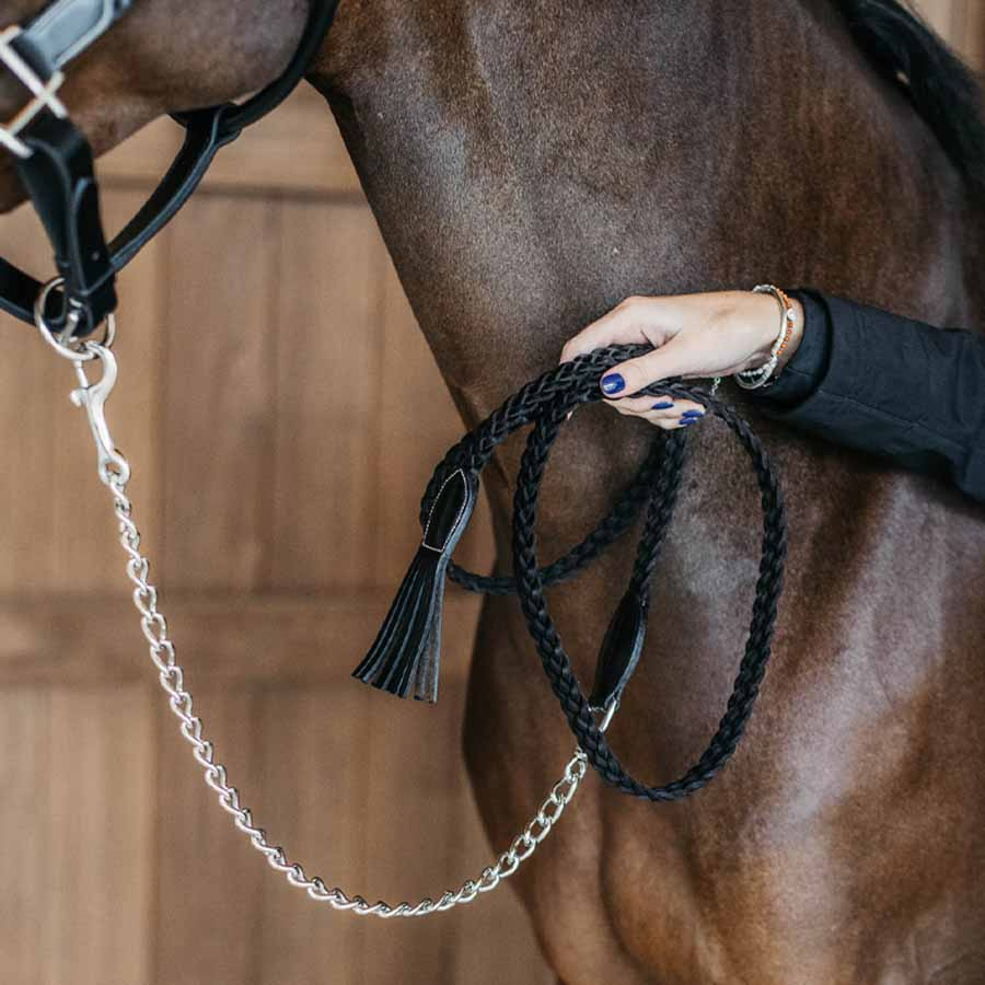 Halter à chaîne Plaited Leather WBD Noir